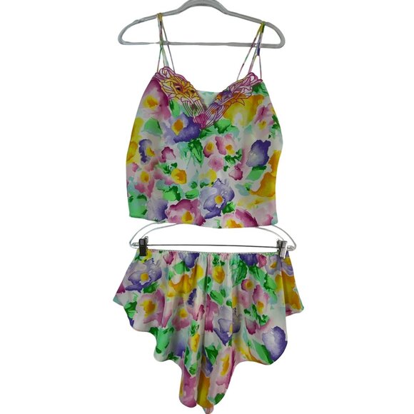 Vintage Victoria's Secret Floral‎ Two-Piece Pajama Short Set Large Eighties Rock - Picture 1 of 13
